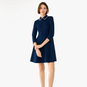 NWT Kate Spade Embellished Collar Ponte Dress in Parisian Navy, Size XL